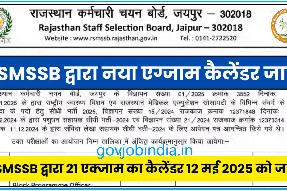RSMSSB New Exam Calendar 2025